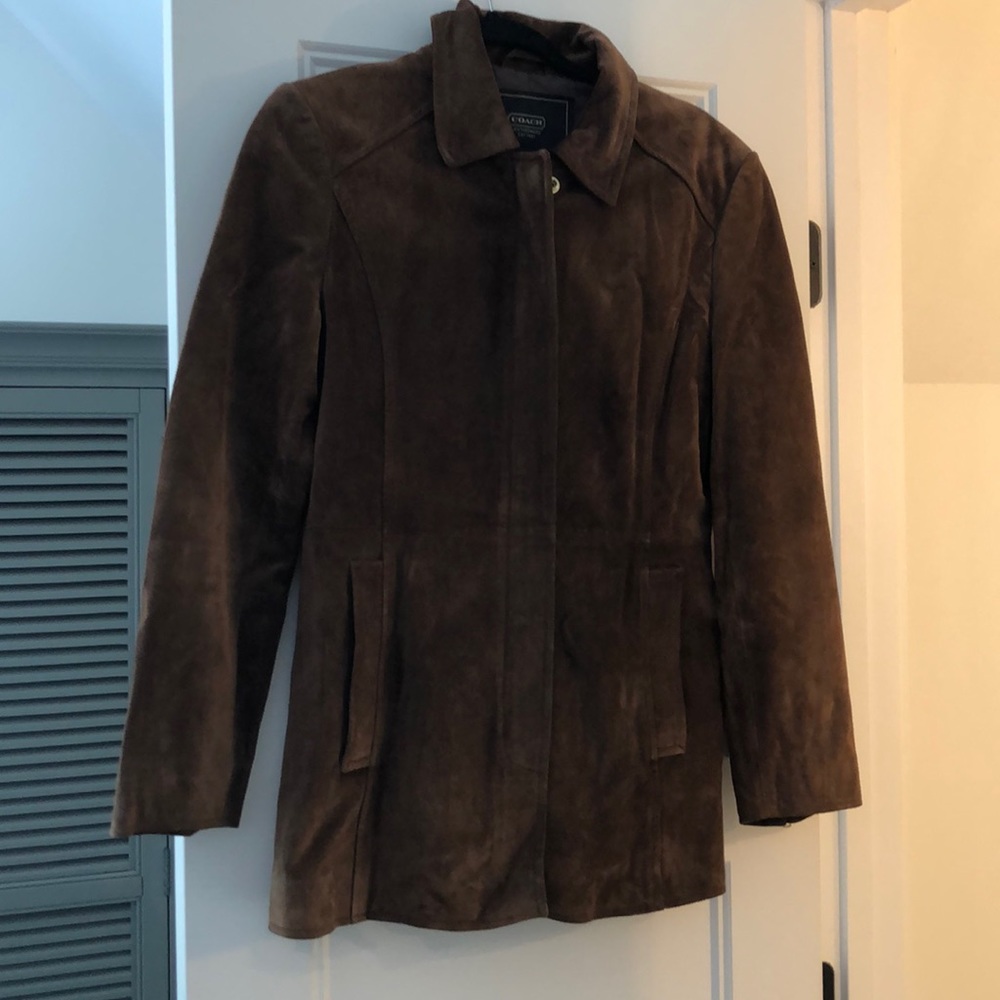 Brown suede equestrian jacket.